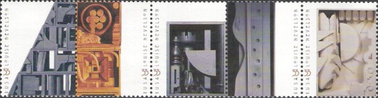 Strip of five 33-cent U.S. postage stamps picturing sculptures