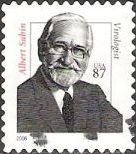 Black & red 87-cent U.S. postage stamp picturing Albert Sabin