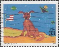 33-cent U.S. postage stamp picturing dog wearing astronaut's helmet