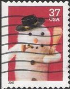 37-cent U.S. postage stamp picturing snowman with pipe