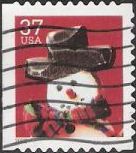 37-cent U.S. postage stamp picturing snowman wearing red and green scarf