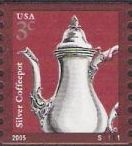 3-cent U.S. postage stamp picturing silver coffeepot