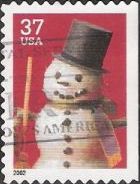37-cent U.S. postage stamp picturing snowman wearing top hat