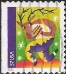 37-cent U.S. postage stamp picturing reindeer playing pan pipes