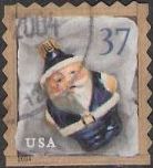 37-cent U.S. postage stamp picturing blue Santa Claus Christmas ornament