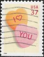 37-cent U.S. postage stamp picturing candy hearts