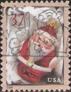 37-cent U.S. postage stamp picturing red Santa Claus Christmas ornament