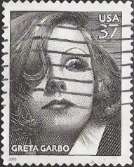 Gray 37-cent U.S. postage stamp picturing Greta Garbo