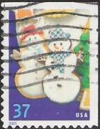 37-cent U.S. postage stamp picturing snowmen cookies