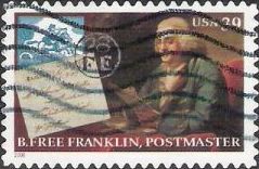 39-cent U.S. postage stamp picturing Benjamin Franklin and letter