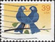 39-cent U.S. postage stamp picturing two blue birds