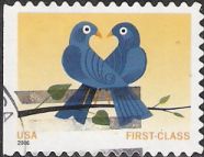 Non-denomianted 39-cent U.S. postage stamp picturing two blue birds