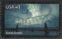 41-cent U.S. postage stamp picturing aurora borealis