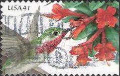 41-cent U.S. postage stamp picturing hummingbird and flowers