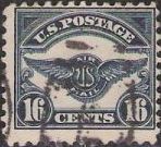 Blue 16-cent U.S. postage stamp picturing Air Service emblem