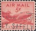 Red 5-cent U.S. postage stamp picturing airplane