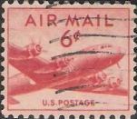 Red 6-cent U.S. postage stamp picturing airplane