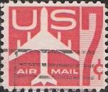 Red 7-cent U.S. postage stamp picturing airplane