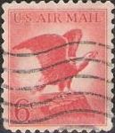 Red 6-cent U.S. postage stamp picturing bald eagle