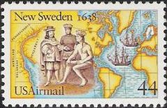 44-cent U.S. postage stamp picturing people and map