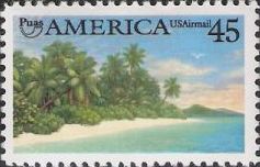 45-cent U.S. postage stamp picturing tropical beach