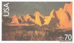 70-cent U.S. postal card picturing Badlands National Park