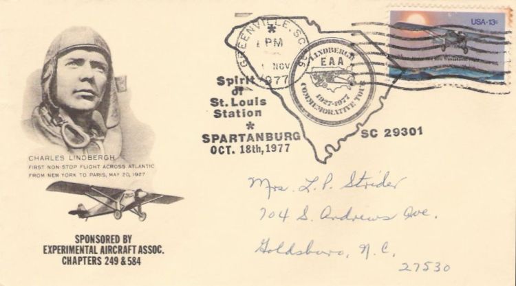 Cover bearing Transatlantic flight stamp