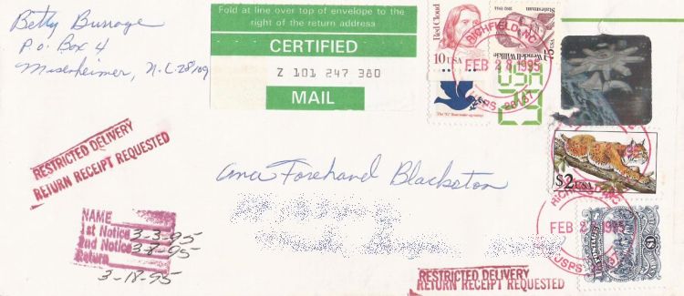 Stamped envelope bearing multiple stamps