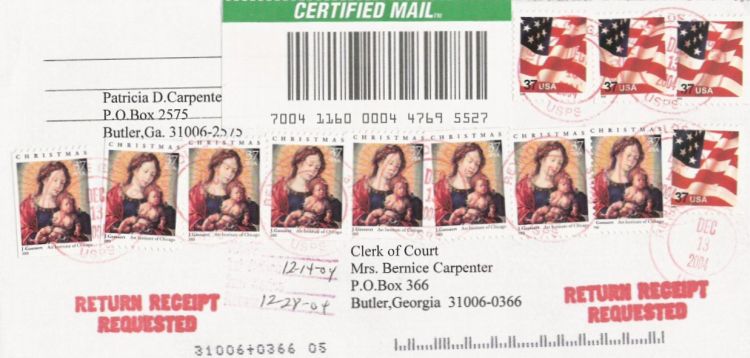 Cover bearing Madonna by Gossaert and American flag stamps