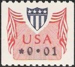 1-cent U.S. computer vended postage stamp picturing shield and banner