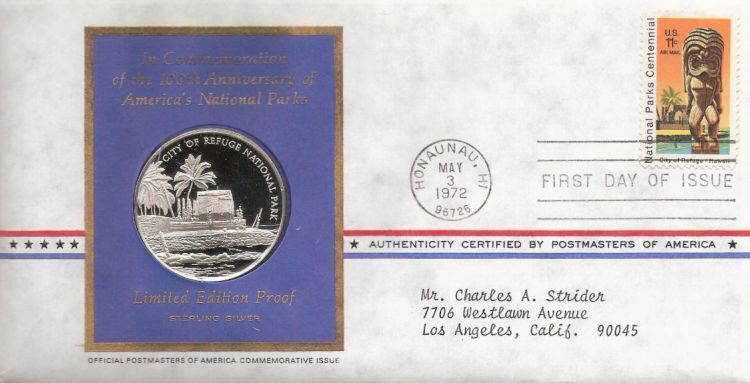 First day cover bearing 11-cent City of Refuge stamp