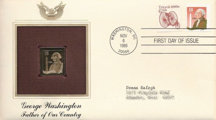 First day cover bearing tricycle and George Washington stamps