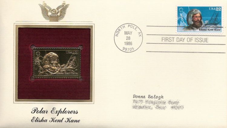 First day cover bearing 22-cent Elisha Kent Kane stamp