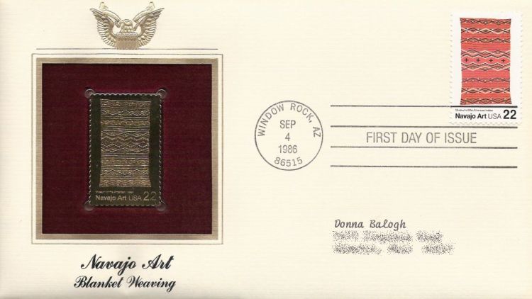 First day cover bearing 22-cent Navajo blanket stamp