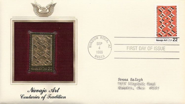 First day cover bearing 22-cent Navajo blanket stamp