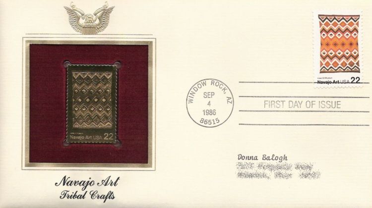 First day cover bearing 22-cent Navajo blanket stamp