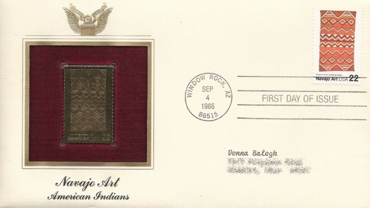 First day cover bearing 22-cent Navajo blanket stamp