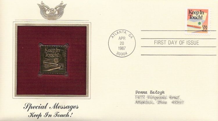 First day cover bearing keep in touch! stamp