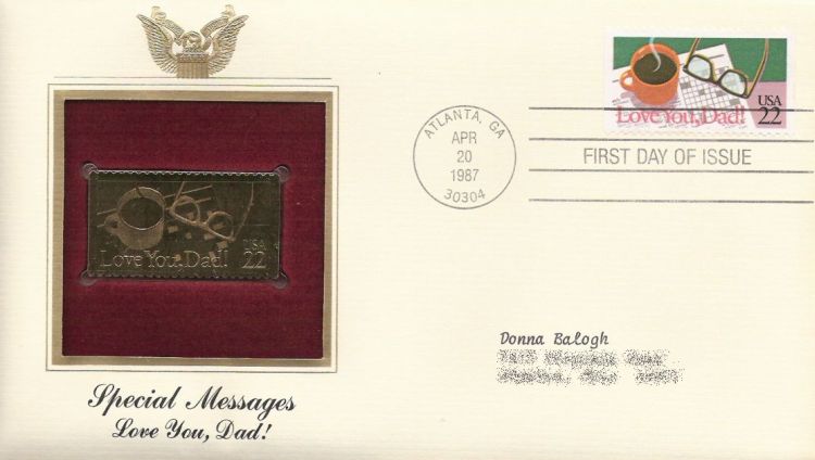 First day cover bearing 22-cent love you, Dad! stamp
