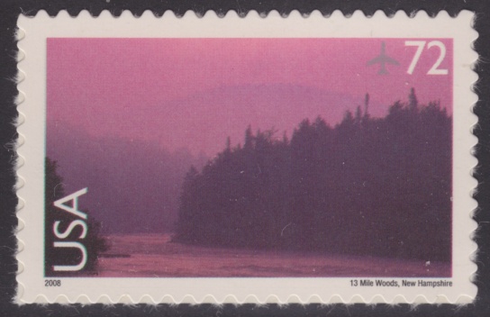 72-cent U.S. postage stamp picturing 13 Mile Woods in New Hampshire, USA