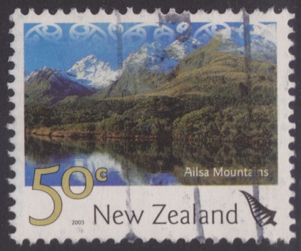 50-cent New Zealand postage stamp picturing the Ailsa Mountains on the South Island