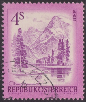4-schilling Austrian postage stamp picturing Almsee in Upper Austria