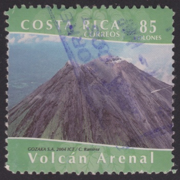 85-colon Costa Rican postage stamp picturing Arenal Volcano in Alajuela Province