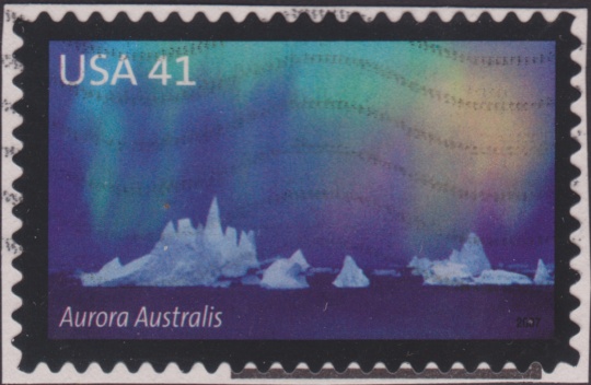 41-cent U.S. postage stamp picturing the Aurora Australis in the Southern Hemisphere
