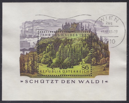 6-schilling Austrian souvenir sheet picturing the Austrian Forest in Austria