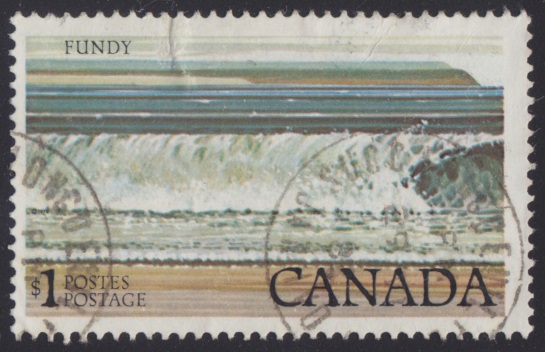 $1 Canadian postage stamp picturing the Bay of Fundy in New Brunswick, Canada