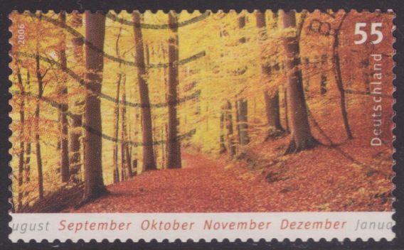 55-cent German postage stamp picturing a beech forest