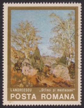 20-bani Romanian postage stamp picturing birch trees in Romania