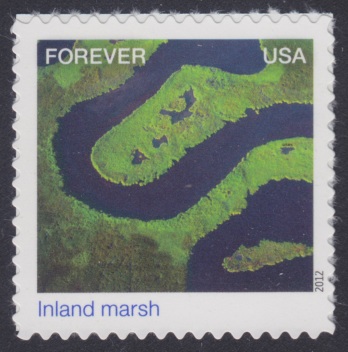 Forever U.S. postage stamp picturing an inland marsh in Blackwater National Wildlife Refuge in Maryland, USA