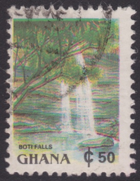 50-cedi Ghanaian postage stamp picturing Boti Falls in Eastern Region